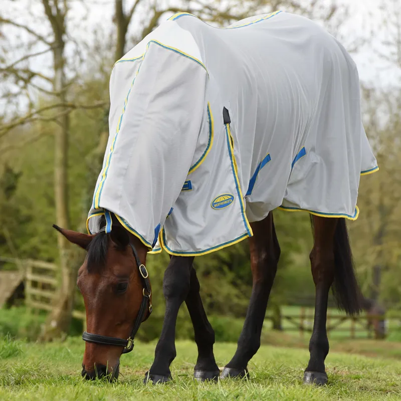 WeatherBeeta ComFiTec Zephyr Combo Neck Fly Rug - Silver/Blue/Lemon-1