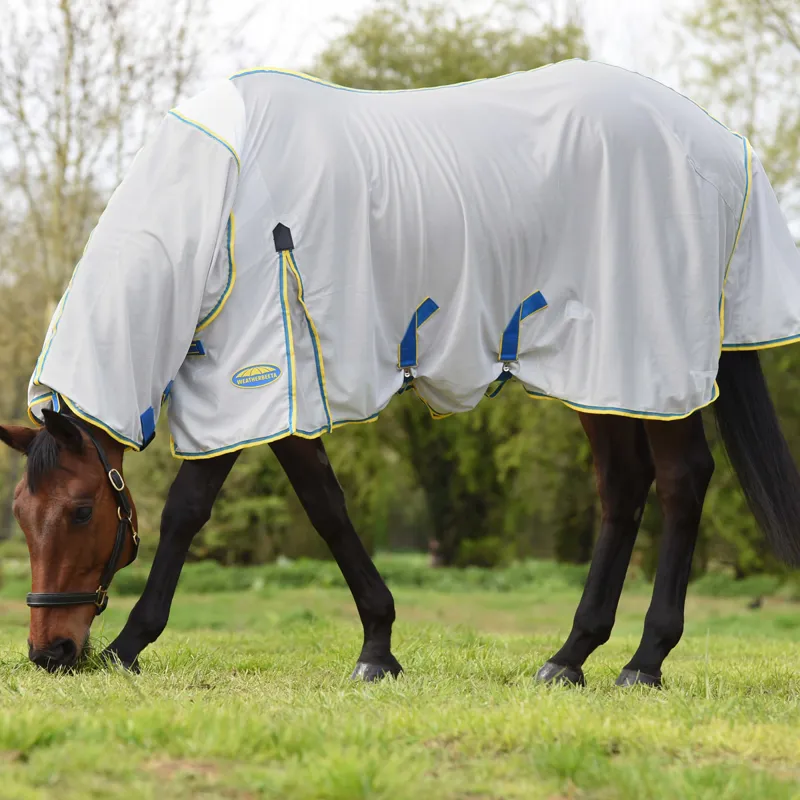 WeatherBeeta ComFiTec Zephyr Combo Neck Fly Rug - Silver/Blue/Lemon-2