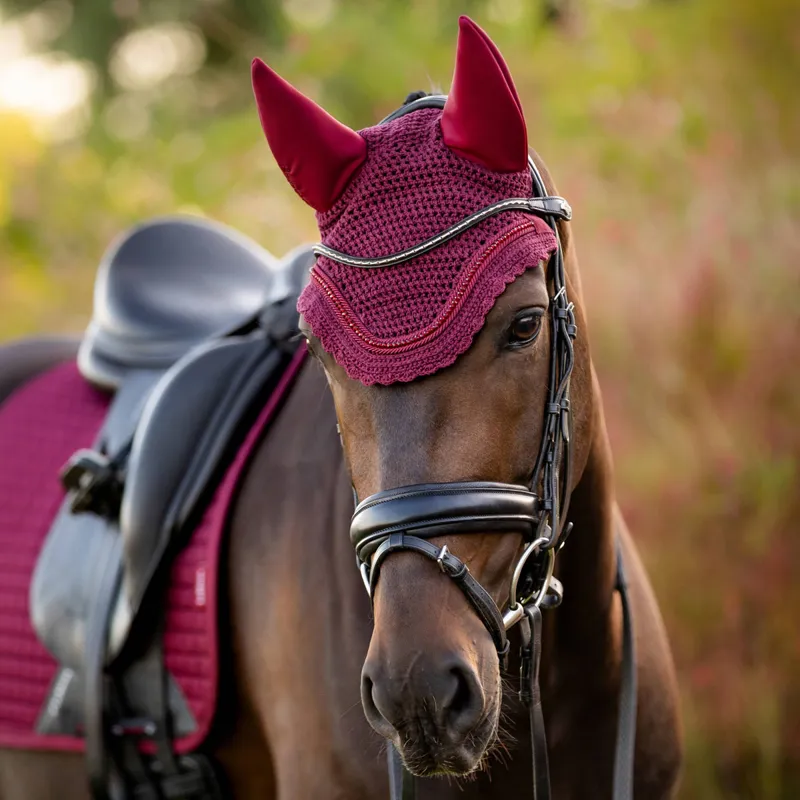 LeMieux Acoustic Diamante Fly Hood - Burgundy-1