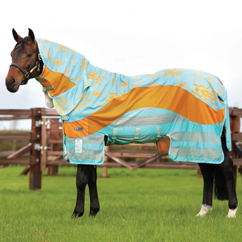 Amigo 3in1 Vamoose Evolution Waterproof Fly Rug - Aqua/Orange Print