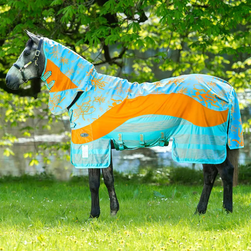 Amigo 3in1 Vamoose Evolution Waterproof Fly Rug - Aqua/Orange Print-1