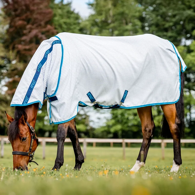 Amigo Aussie All Rounder Summer Fly Turnout Rug - Navy Check/Electric-1