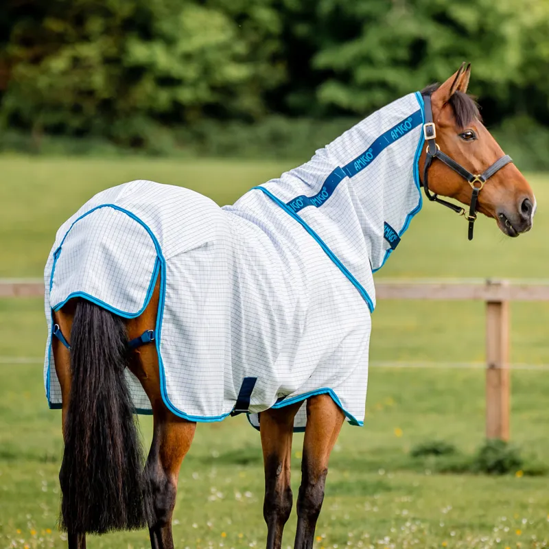 Amigo Aussie All Rounder Summer Fly Turnout Rug - Navy Check/Electric-2