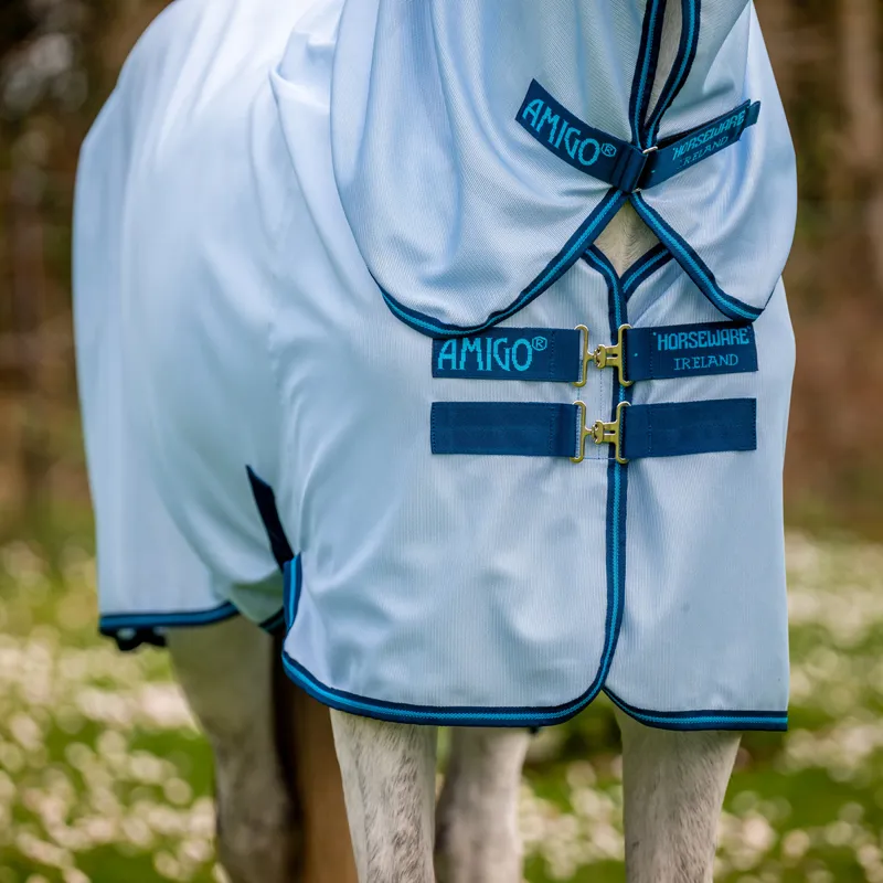 Amigo Bug Rug Detach-A-Neck Fly Sheet - Azure Blue/Navy/Electric Blue-3