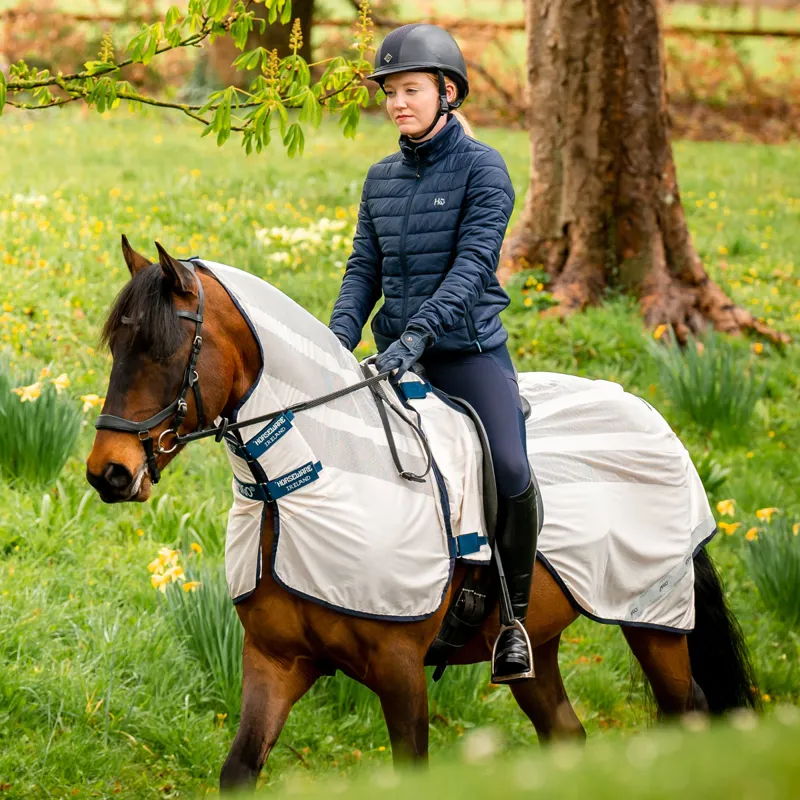 Amigo Flyrider Full Neck Fly Rug Exercise Sheet - Chalk/Navy-1