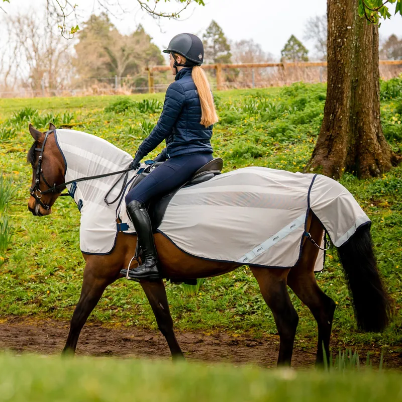 Amigo Flyrider Full Neck Fly Rug Exercise Sheet - Chalk/Navy-2