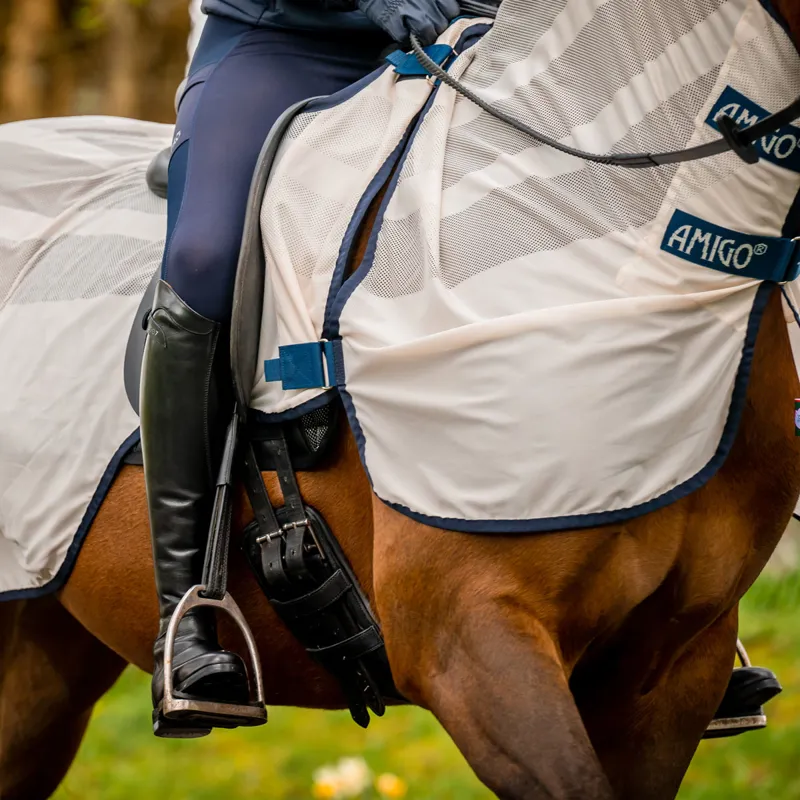 Amigo Flyrider Full Neck Fly Rug Exercise Sheet - Chalk/Navy-3