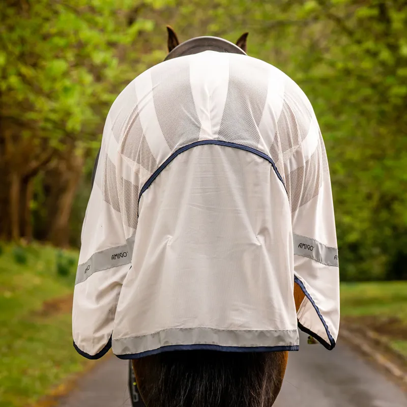 Amigo Flyrider Full Neck Fly Rug Exercise Sheet - Chalk/Navy-4