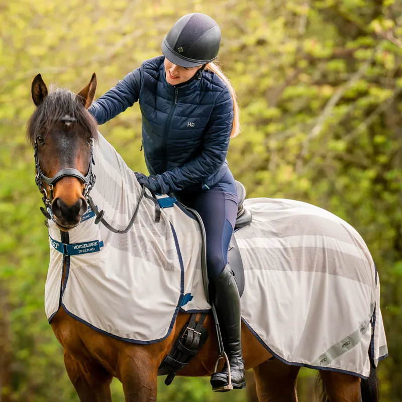 Amigo Flyrider Full Neck Fly Rug Exercise Sheet - Chalk/Navy-9