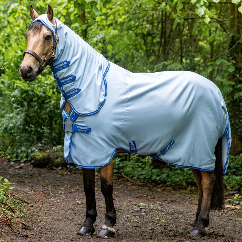 Amigo Pony Ripstop Hoody Combo Neck Fly Rug - Azure Blue - 4ft3