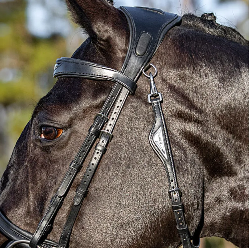 Equiline HP0411 Anatomical Large Surface Two-Tie Headpiece - Black-1