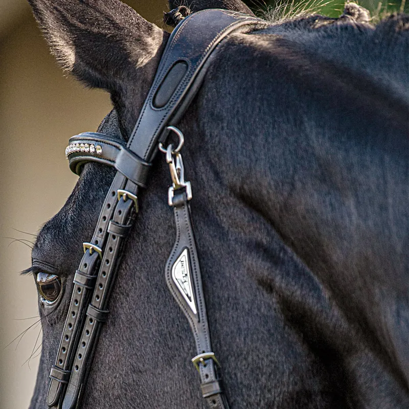 Equiline HPL412 Anatomical Light Two-Tie Headpiece - Black-1