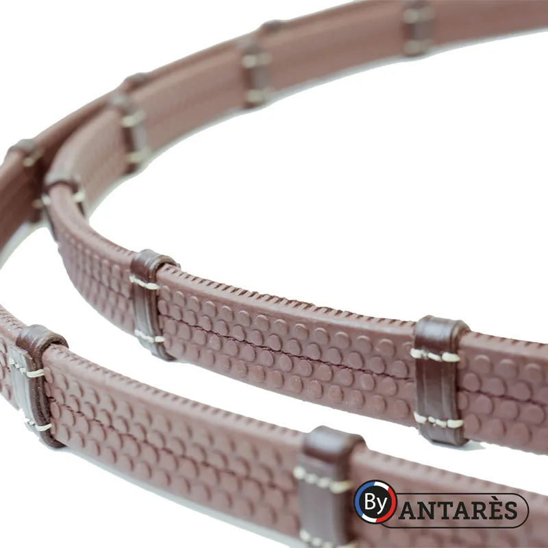 Antares Signature Rubber Reins with Loops - Brown-2