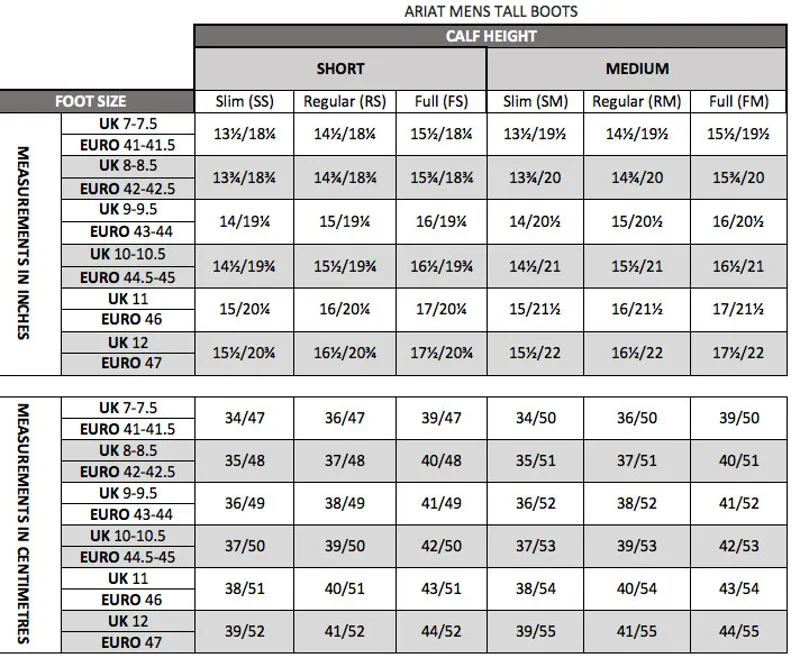 Ariat Heritage Boot Size Chart