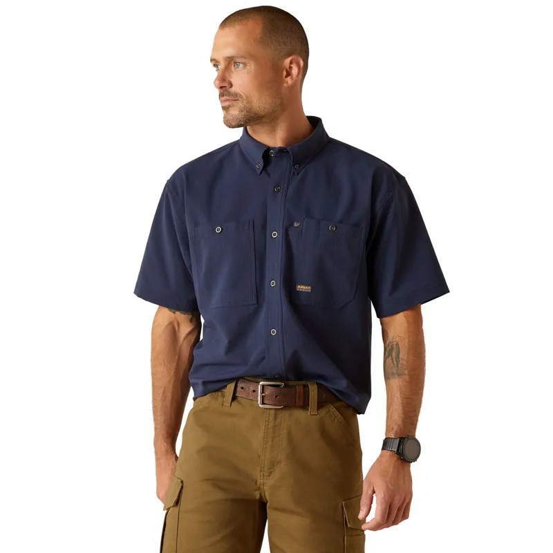Ariat Rebar Made Tough 360 Airflow Short Sleeve Mens Work Shirt - Navy