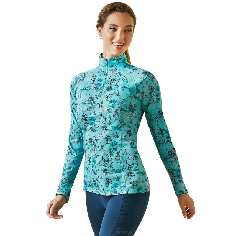 Ariat Sunstopper 2.0 Ladies Base Layer Top Pool Blue Oasis Print