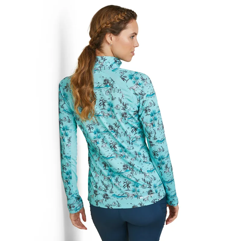 Ariat Sunstopper 2.0 Ladies Base Layer Top - Pool Blue Oasis Print-1