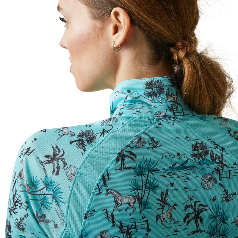 Ariat Sunstopper 2.0 Ladies Base Layer Top - Pool Blue Oasis Print-2
