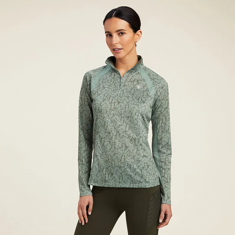 Ariat Sunstopper 2.0 Ladies Base Layer Top - Hedge Green Doodle
