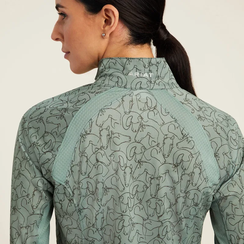Ariat Sunstopper 2.0 Ladies Base Layer Top - Hedge Green Doodle-1