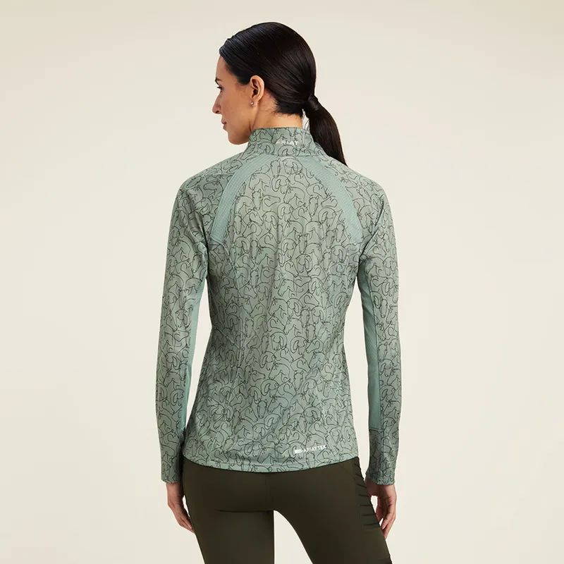 Ariat Sunstopper 2.0 Ladies Base Layer Top - Hedge Green Doodle-2