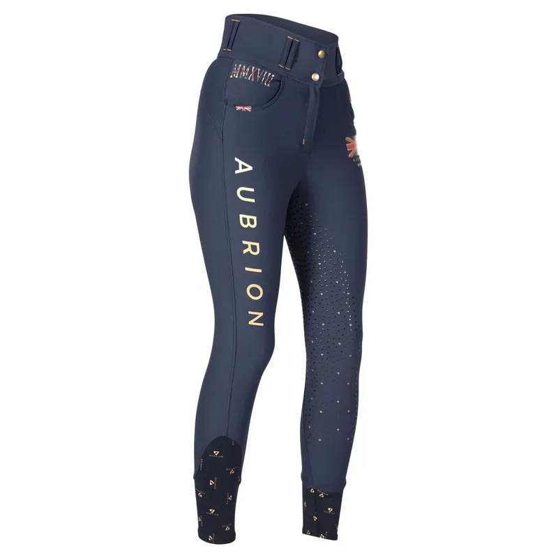 Aubrion Team Full Grip Ladies Breeches - Navy