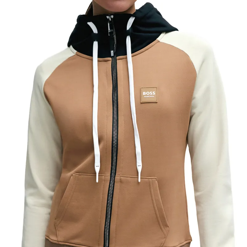 BOSS Equestrian Riva Signature Colour Block Ladies Hoodie - Camel-2