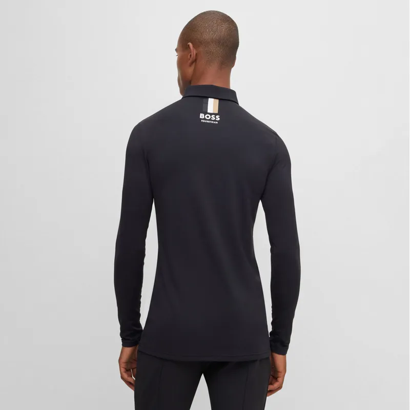 BOSS Equestrian Elton Mens Long Sleeve Training Polo Shirt - Black-1