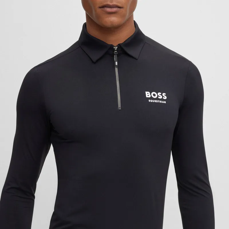 BOSS Equestrian Elton Mens Long Sleeve Training Polo Shirt - Black-2