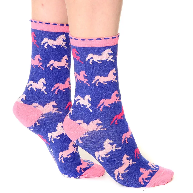 Carrots Kids Pony Pattern Calf Socks Blue