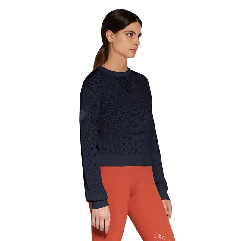 Cavalleria Toscana Cotton Crew Neck Ladies Sweater - Navy