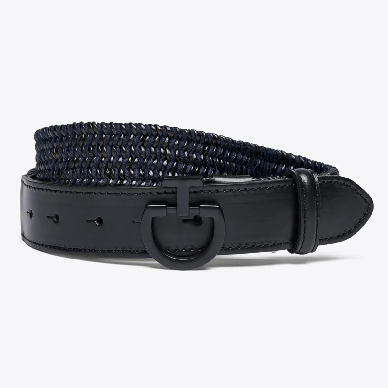 Cavalleria Toscana Leather and Wool Mens Elastic Belt - Navy
