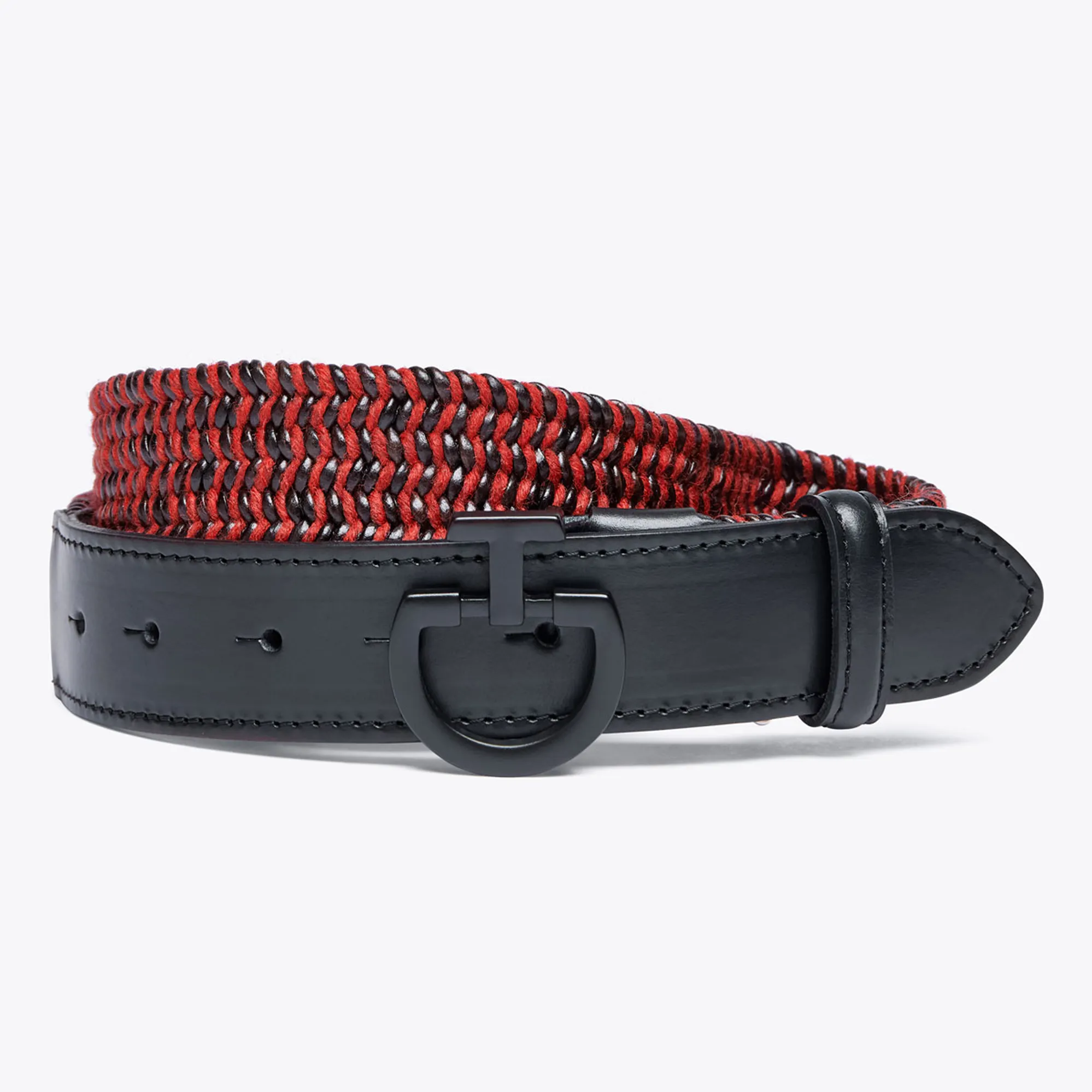 Cavalleria Toscana Leather and Wool Mens Elastic Belt Red/Black