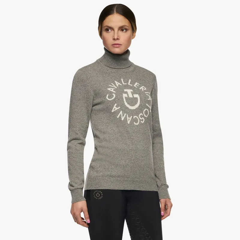 Cavalleria Toscana Jacquard Orbit Ladies Turtleneck Sweater Grey