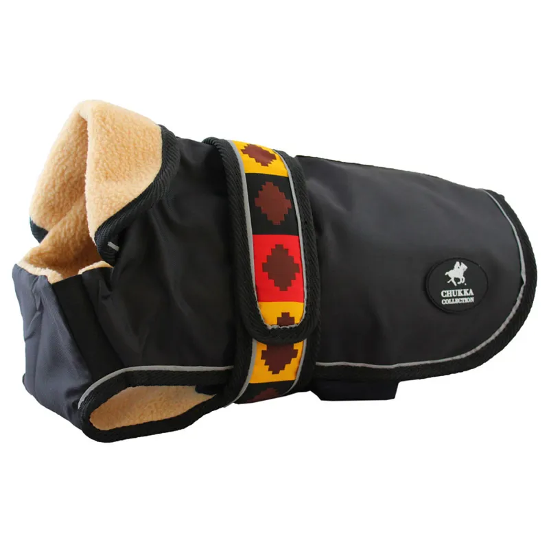 yellow and burgundy dog coat