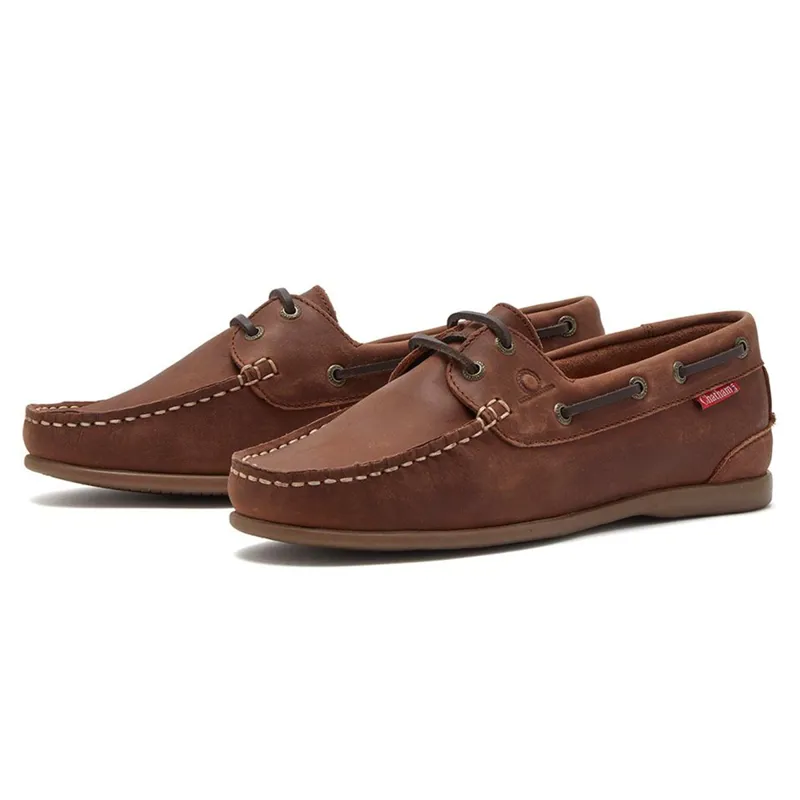Chatham Penang Ladies Leather Boat Shoes - Dark Tan