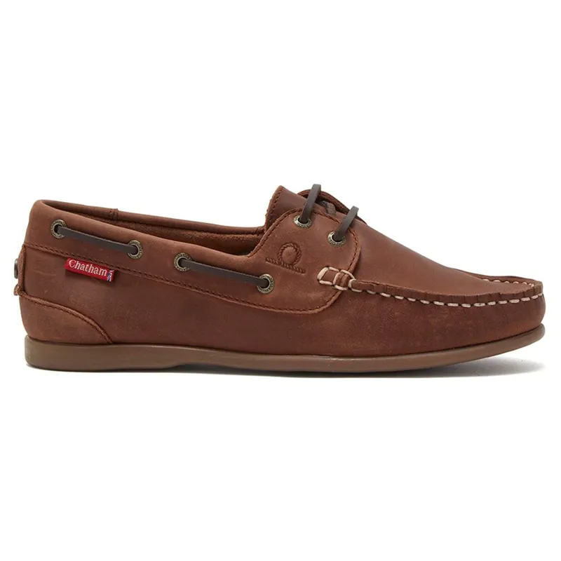 Chatham Penang Ladies Leather Boat Shoes - Dark Tan-1