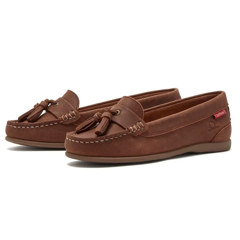 Chatham Pulau Premium Leather Ladies Tassel Loafers - Dark Tan