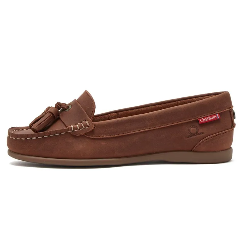 Chatham Pulau Premium Leather Ladies Tassel Loafers - Dark Tan-2