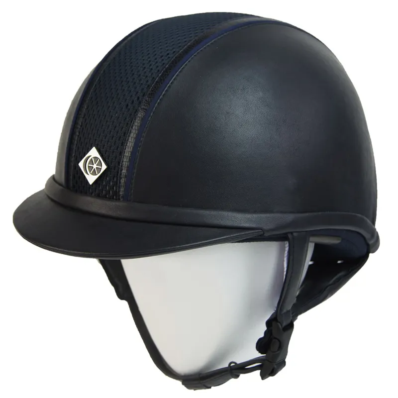 Charles Owen Ayr8 Riding Hat Navy Leather/Snakeskin/Cotton Piping