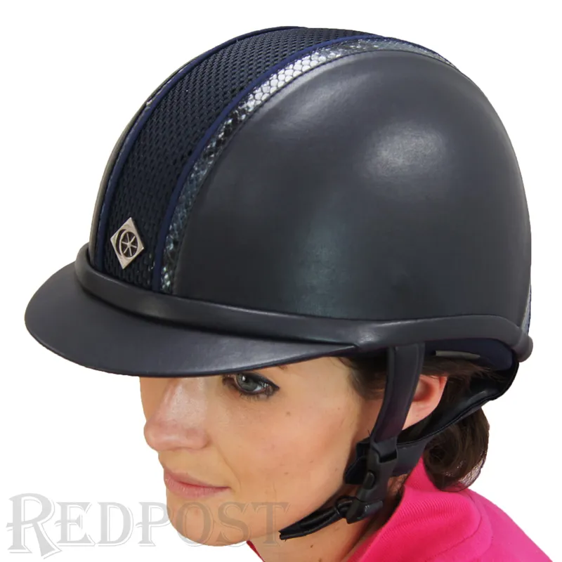 Charles Owen Ayr8 Plus Leather Look Riding Hat Navy/Sergio Snake