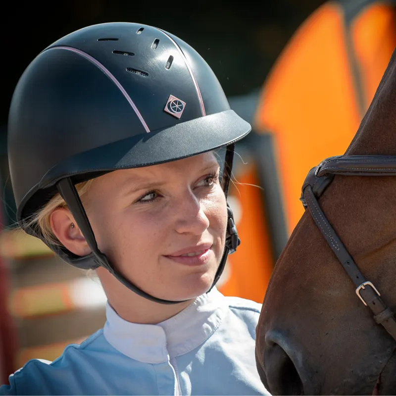 Charles Owen AyrBrush With Pinstripe Riding Hat - Navy/Rose Gold-2