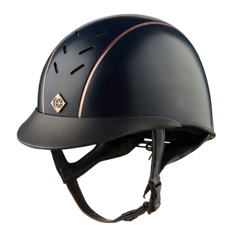 Charles Owen AyrBrush With Pinstripe Riding Hat Navy/Rose Gold Redpost Equestrian