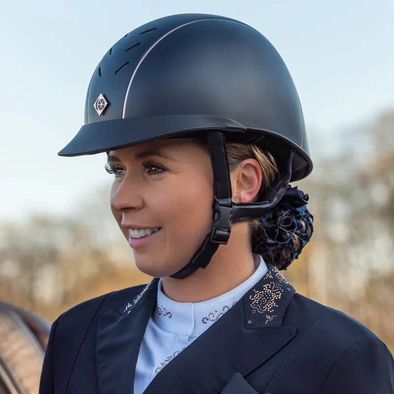 Charles Owen AyrBrush With Pinstripe Riding Hat - Navy/Rose Gold-5