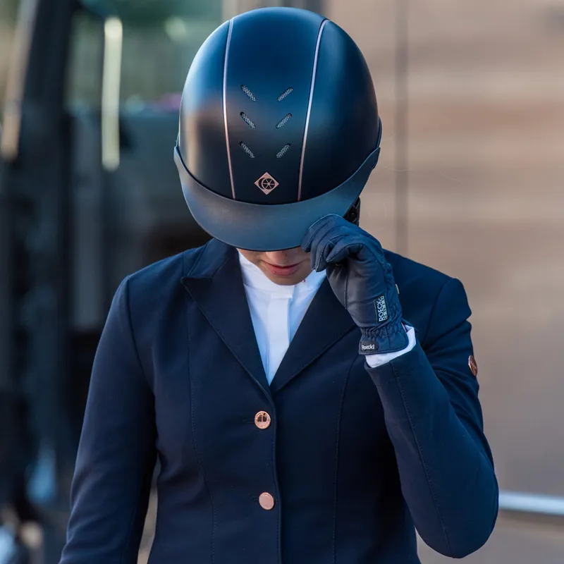 Charles Owen AyrBrush With Pinstripe Riding Hat - Navy/Rose Gold-6