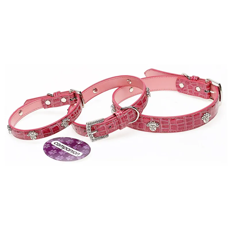Companion Diamante Paw Print Dog Collar - Pink