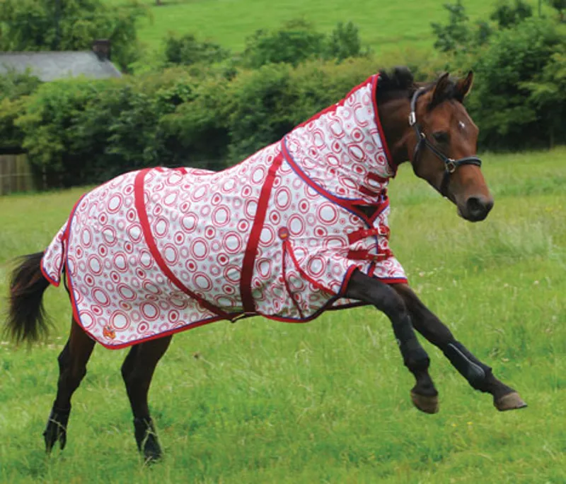 Cottage Craft Pony Full Neck Combo Fly Rug White Red Circles