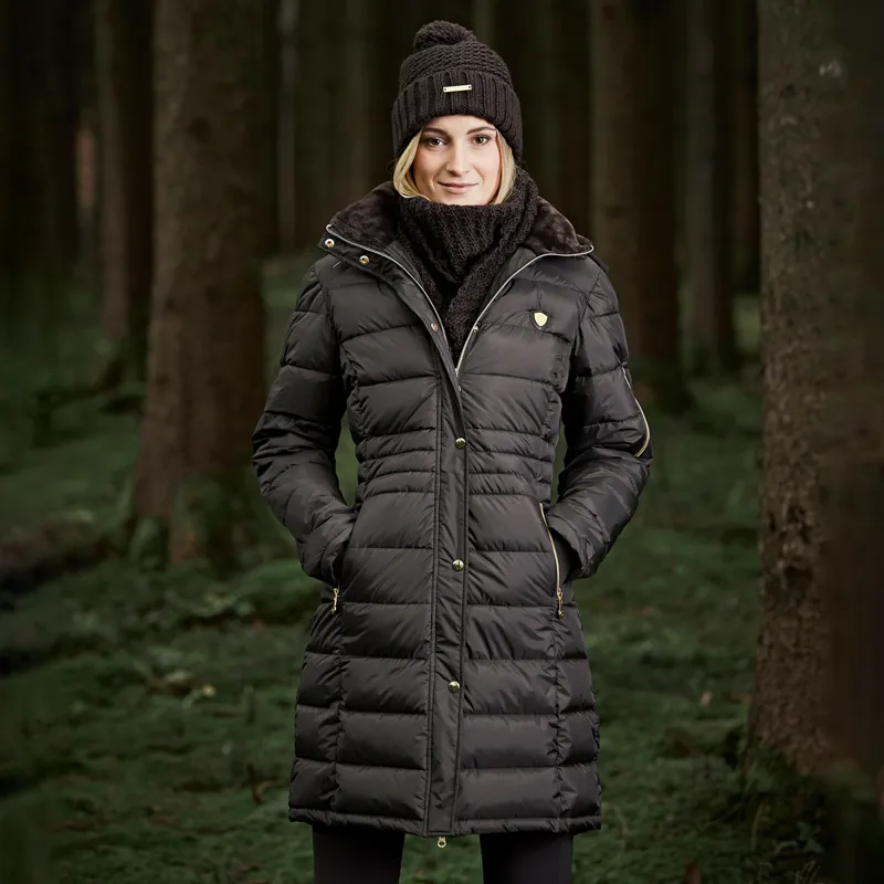 Covalliero Quilted Long Ladies Jacket - Dark Brown