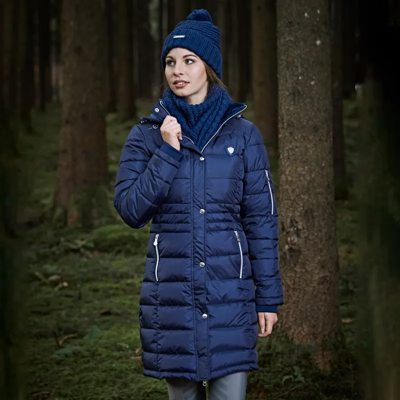 Covalliero Quilted Long Ladies Jacket - Dark Blue-1