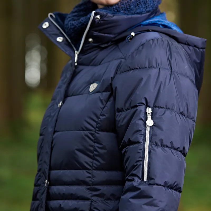 Covalliero Quilted Long Ladies Jacket - Dark Blue-2